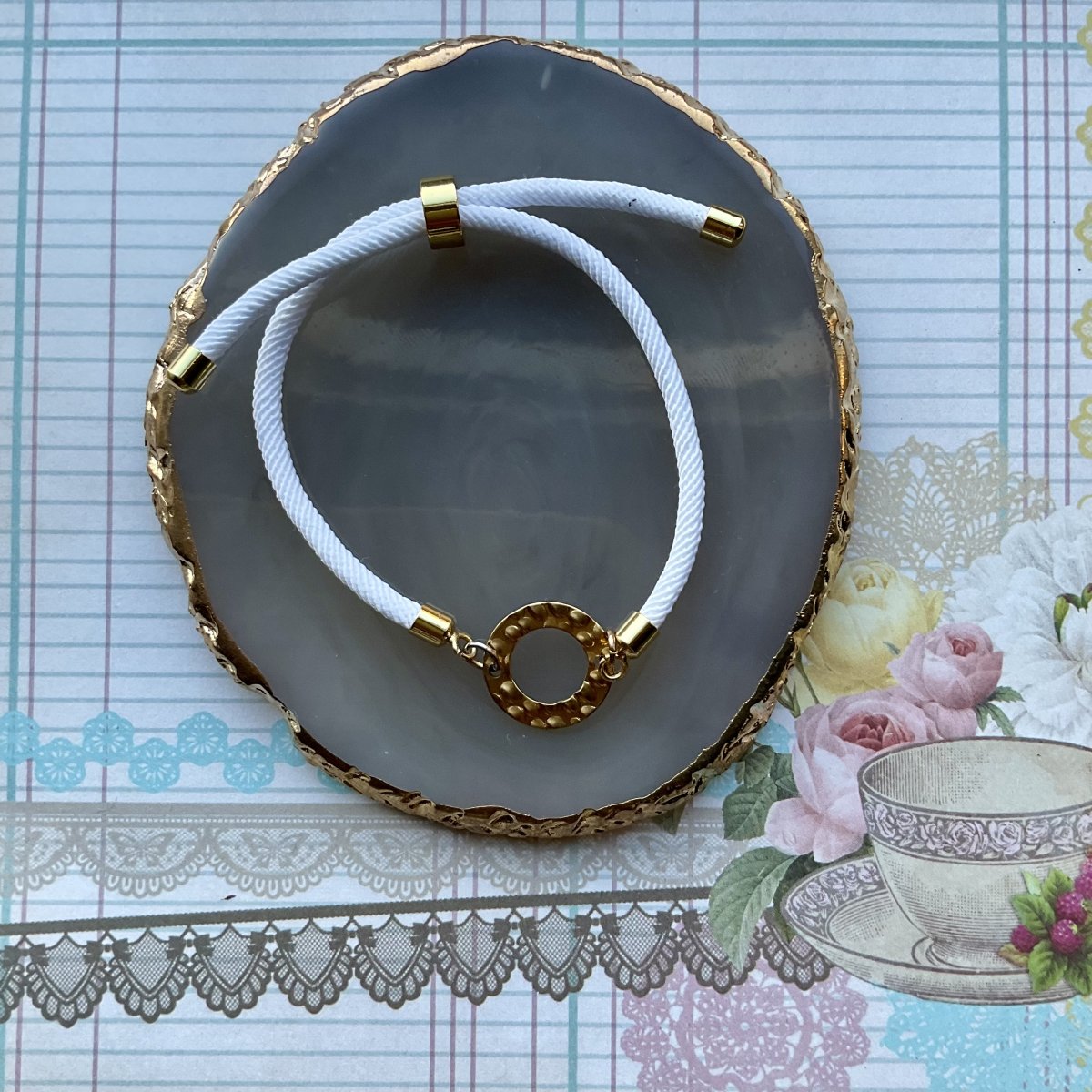Adjustable cord bracelet with enamel charm. - Image 7